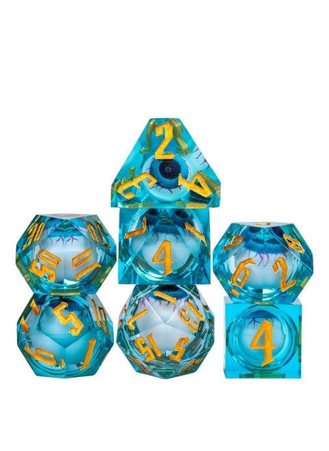 7Die Liquid Core Eye Dice Handmade Dnd Dice D&D Dice Set Sharp Edges Floating Eyeball Dice For Dungeons And Dragonstabletop Role Playing Game(Blue Eyeball)