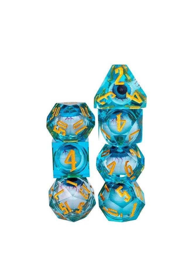 cusdie - 7Die Liquid Core Eye Dice Handmade Dnd Dice D&D Dice Set Sharp Edges Floating Eyeball Dice For Dungeons And Dragonstabletop Role Playing Game(Blue Eyeball) - Image 1