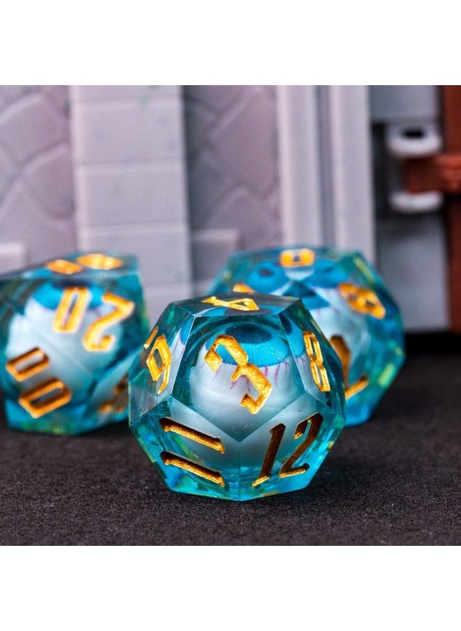 cusdie - 7Die Liquid Core Eye Dice Handmade Dnd Dice D&D Dice Set Sharp Edges Floating Eyeball Dice For Dungeons And Dragonstabletop Role Playing Game(Blue Eyeball) - Image 1