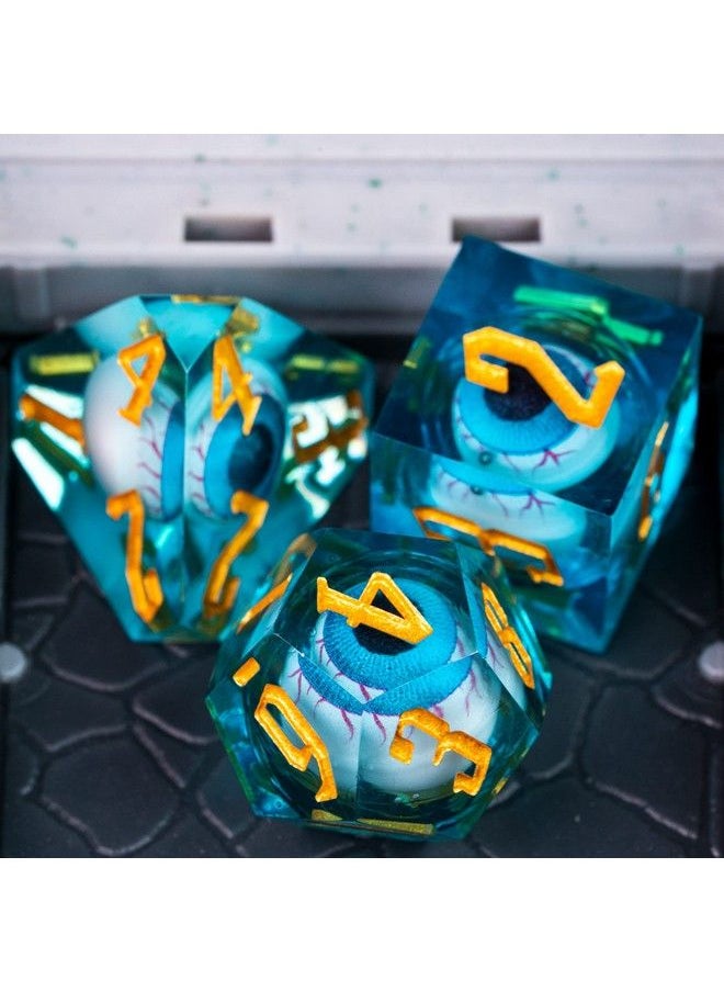 cusdie - 7Die Liquid Core Eye Dice Handmade Dnd Dice D&D Dice Set Sharp Edges Floating Eyeball Dice For Dungeons And Dragonstabletop Role Playing Game(Blue Eyeball) - Image 1