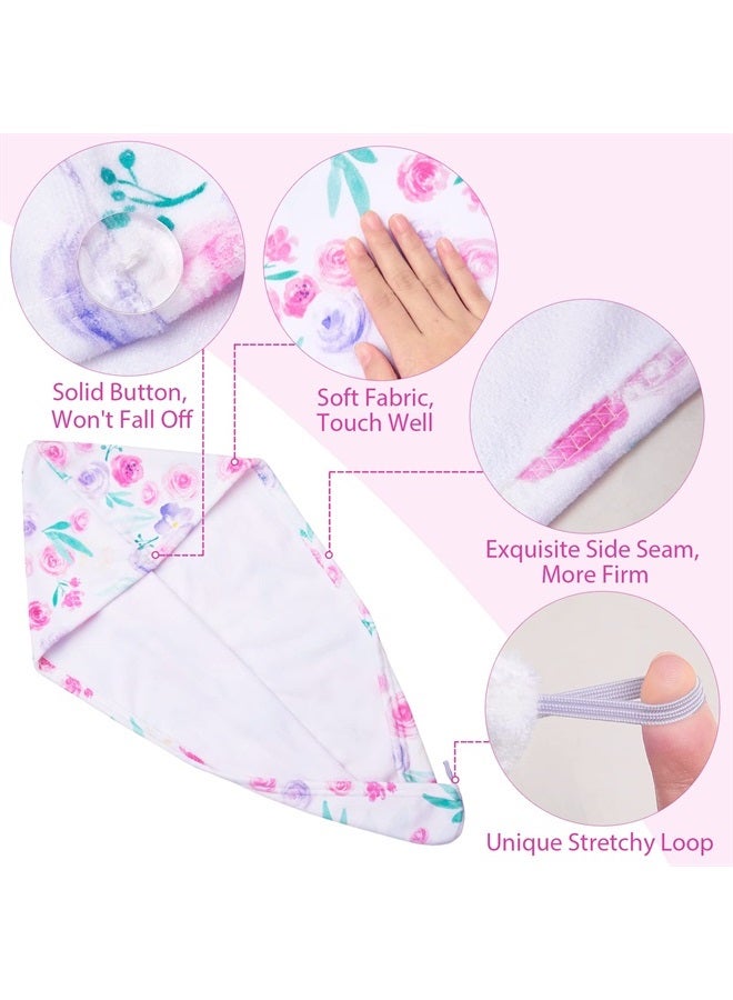 Basumee Microfiber Hair Towel Wrap for Kids 2 Pack Rapid Drying Hair Towel with Button Hair Turbans for Wet Hair Wraps Head Towel Wrap for Women and Girls, Flower - Image 4