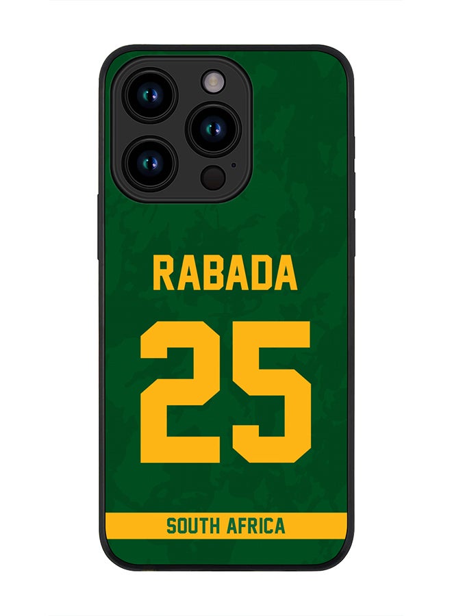 Stylizedd Cover for iPhone 15 Pro Case , Rugged Black Slim fit Soft Flexible Thin Protective Phone Cases - Player Name - Kagiso Rabada, Jersey Number- 25 - Image 1