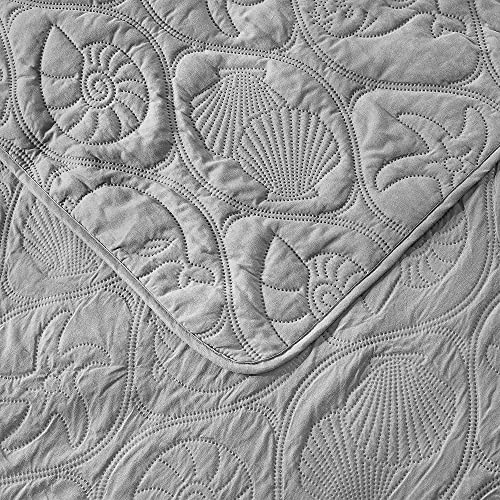 Pure Bedding طقم لحاف سرير بيور كينج/كال كينج/كاليفورنيا كينج مقاس رمادي فاتح - مفرش سرير كبير الحجم - غطاء من الألياف الدقيقة - يتضمن لحافًا واحدًا و2 شام بنمط نجمة المحيط - Image 4