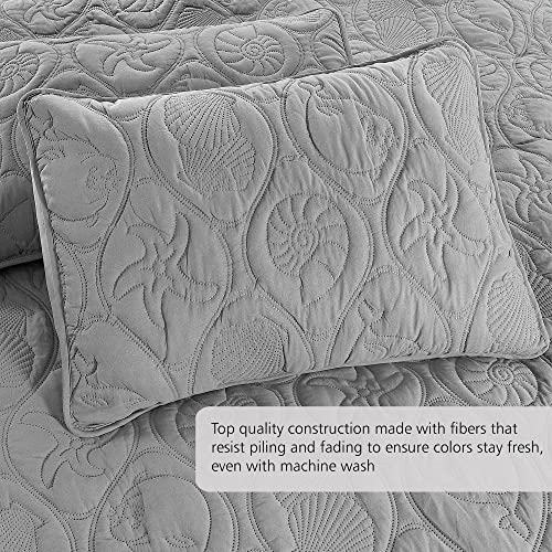 Pure Bedding طقم لحاف سرير بيور كينج/كال كينج/كاليفورنيا كينج مقاس رمادي فاتح - مفرش سرير كبير الحجم - غطاء من الألياف الدقيقة - يتضمن لحافًا واحدًا و2 شام بنمط نجمة المحيط - Image 3