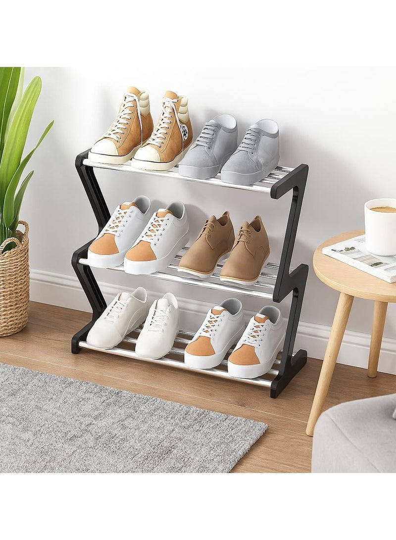 HOME TASTE Shoe Rack Organizer Shoe Rack for Entryway Shoe Storage Shelf Organizer Sturdy and Durable plastic Structureand metal rodd shelf Free Standing Shoe Rack for Closet  - Image 1