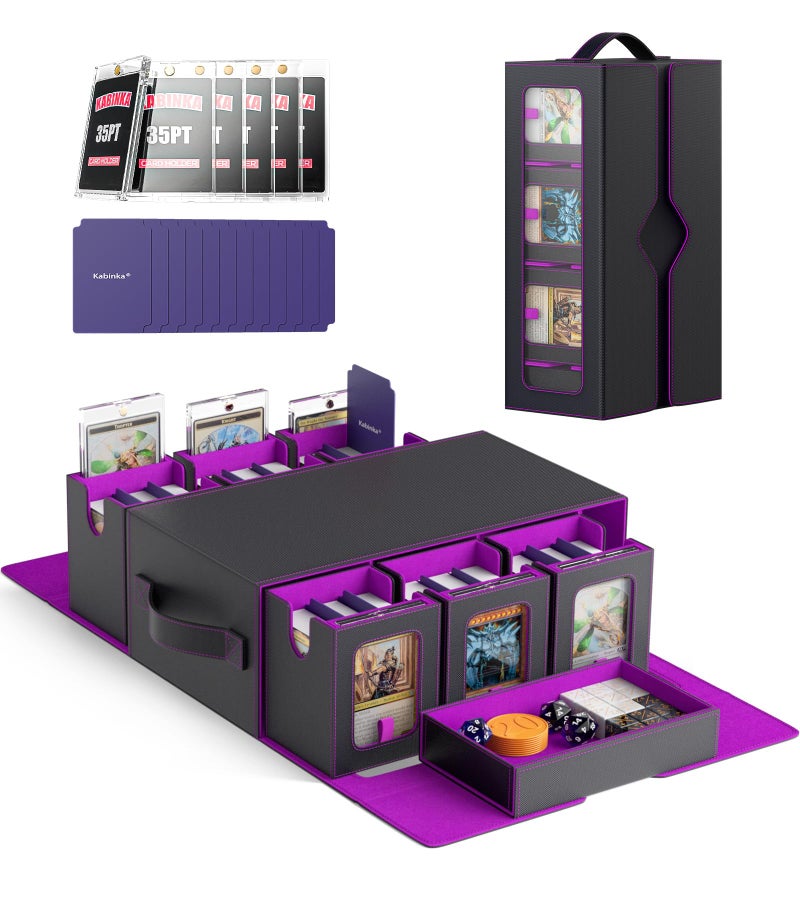 Kabinka MTG Commander Deck Box, 6-Deck Modular Card Case with 100 PCS Card Sleeves, Dice Tray - Holds 600+ Double-Sleeved Cards, 35PT Magnetic Holders for TCG/EDH (Black Purple) - Image 1
