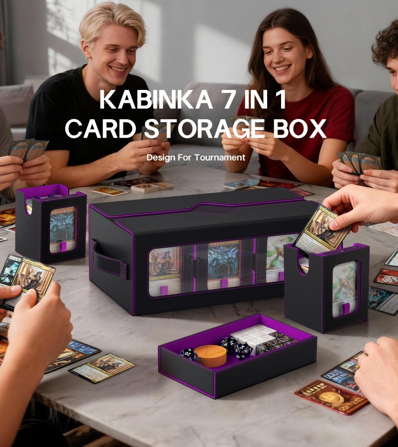Kabinka MTG Commander Deck Box, 6-Deck Modular Card Case with 100 PCS Card Sleeves, Dice Tray - Holds 600+ Double-Sleeved Cards, 35PT Magnetic Holders for TCG/EDH (Black Purple) - Image 2