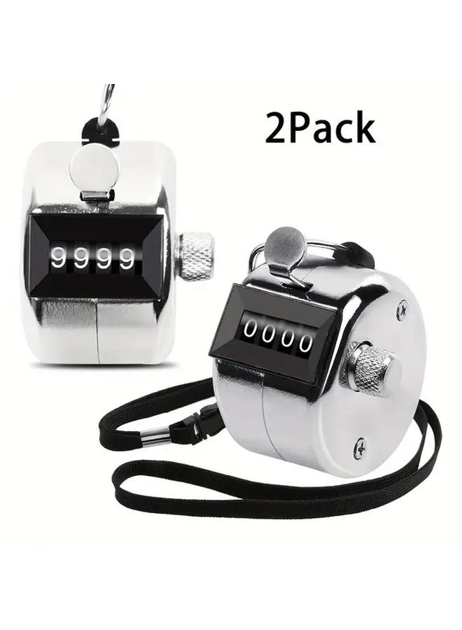 عبوتان من عداد النقاط الميكانيكي اليدوي الفضي المضغوط بمشبك يدوي بقيمة 0 إلى 9999 مع حبل تعليق - Image 2