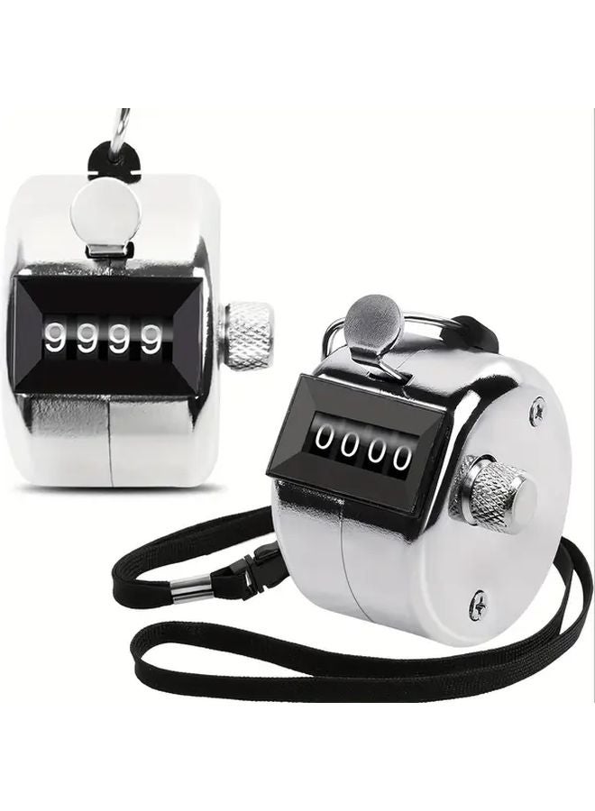 عبوتان من عداد النقاط الميكانيكي اليدوي الفضي المضغوط بمشبك يدوي بقيمة 0 إلى 9999 مع حبل تعليق - Image 1