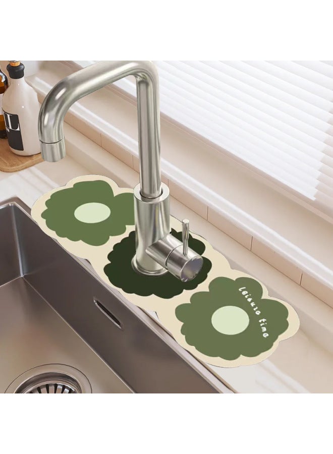 American Pastoral Style Flower Diatom Mud Faucet Absorbent Pad Sink Splash-proof Draining Pad Table Wash-Color:Ink Lotus-Specifications:13.8*38  - Image 5