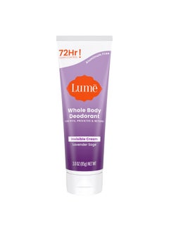 Lume Whole Body Deodorant Invisible Cream Tube 72 Hour Odor Control Aluminum Free, Baking Soda Free, Skin Safe 3.0 Ounce (Lavender Sage)  - Image 1