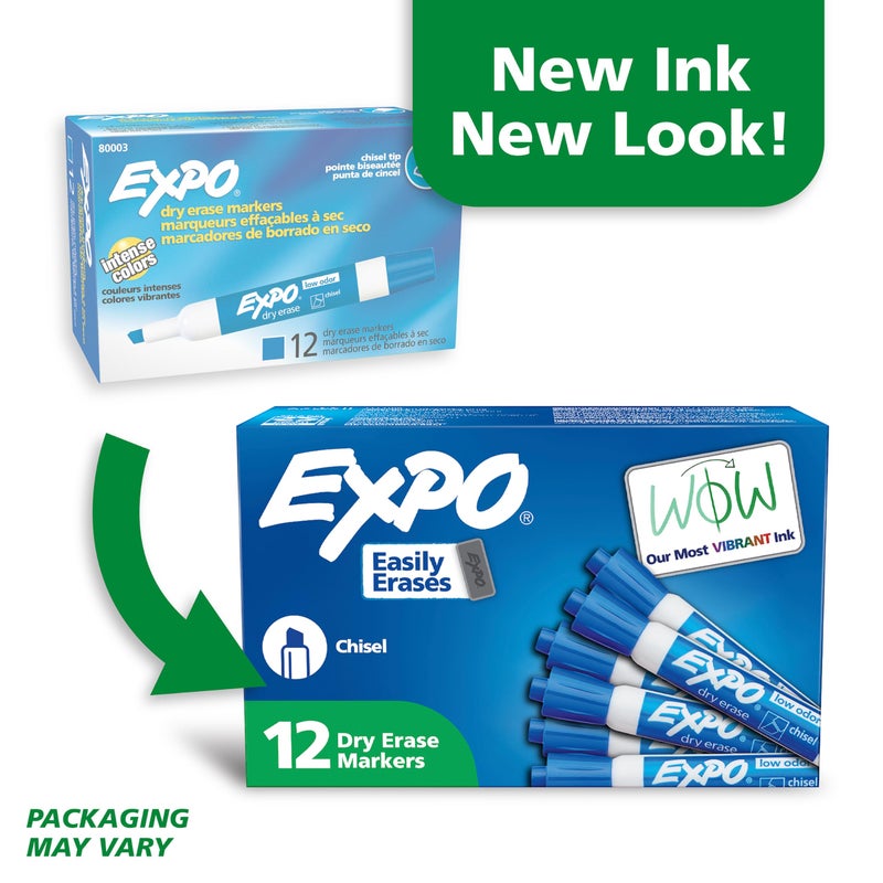 EXPO Low Odor Dry Erase Markers Chisel Tip Blue 12 Count - Image 3