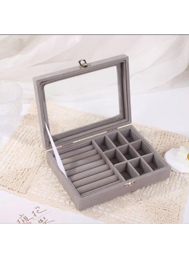 Jewelry Storage Box Anti-oxidation Earrings Earrings Necklace Flannel Acrylic High-grade Exquisite Jewelry Box Artifact-Color: Jewelry Box  - Image 3