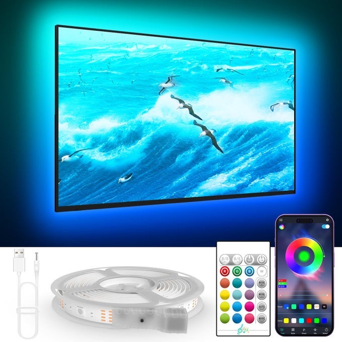 TV LIGHTS BEHIND 1968FT LED LIGHTS FOR 5585 INCH TV RGB TV BACKLIGHT MUSIC SYNC BLUETOOTH APP AND REMOTE CONTROL STRIP LIGHTS USB POWERED FOR BEDROOM GAMING ROOM DECOR