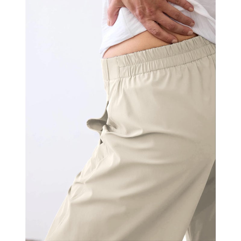 SeeLuNa Women Barrel Travel Pants Elastic Waistband Tapered Leg Baggy Mid Rise Work Trousers Lounge Pant with Pockets(Apricot,L) - Image 5