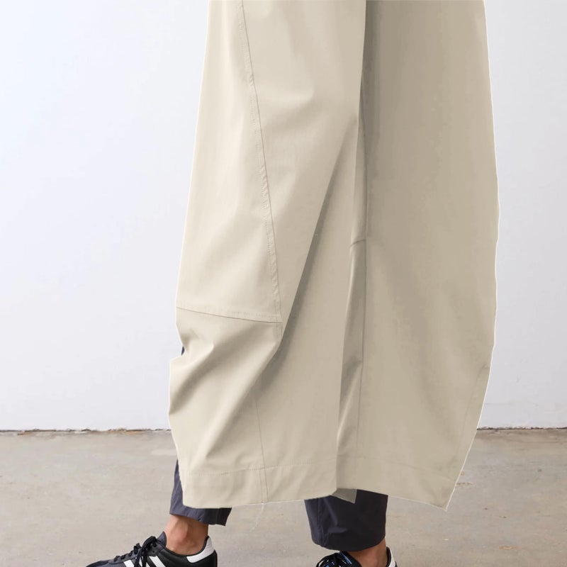 SeeLuNa Women Barrel Travel Pants Elastic Waistband Tapered Leg Baggy Mid Rise Work Trousers Lounge Pant with Pockets(Apricot,L) - Image 3