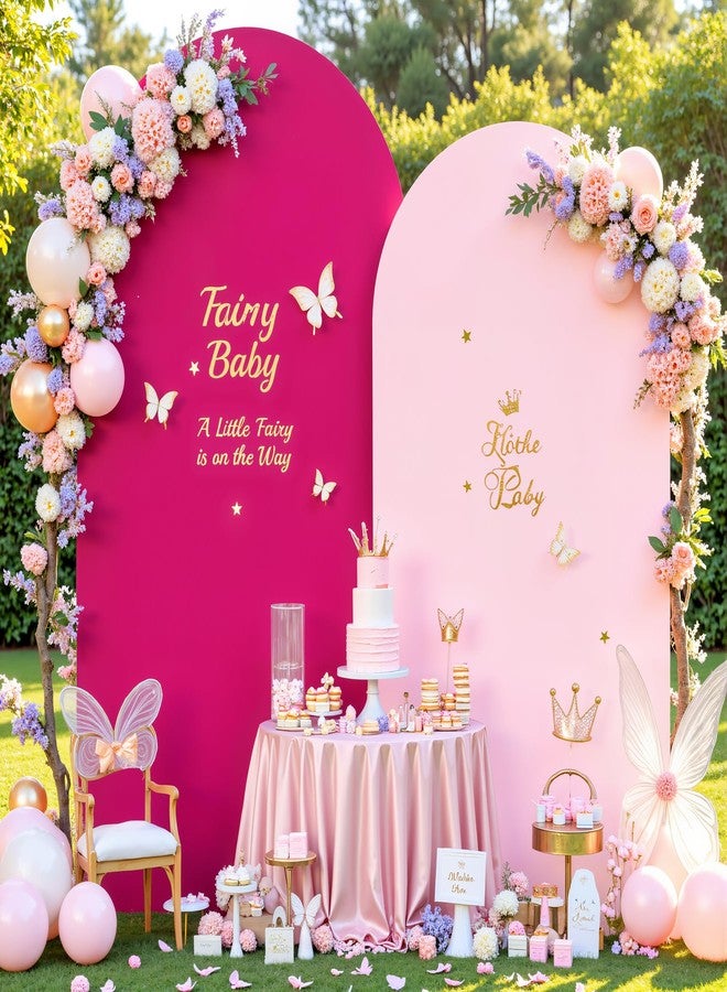 Suppromo Pink and Hot Pink Arch Backdrop Cover Set of 2-7.2ft, 6ft Arch Covers Stretchy Backdrop Spandex Birthday Party Arch Stand Covers for Girls Baby Shower Wedding Banquet Photo Background Decorations - Image 1