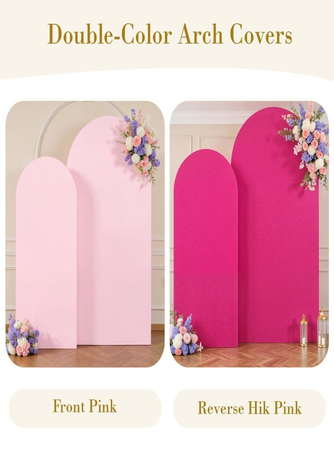 Suppromo Pink and Hot Pink Arch Backdrop Cover Set of 2-7.2ft, 6ft Arch Covers Stretchy Backdrop Spandex Birthday Party Arch Stand Covers for Girls Baby Shower Wedding Banquet Photo Background Decorations - Image 2