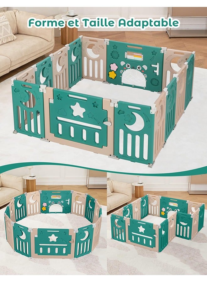 Arabest Modular Baby Playpen, Foldable Baby Playpen, 150 x 150 cm, Adaptable Plastic Baby Playpen, XXL Playpen with Activity Panel, Blue and White - Image 3