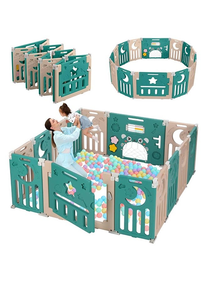 Arabest Modular Baby Playpen, Foldable Baby Playpen, 150 x 150 cm, Adaptable Plastic Baby Playpen, XXL Playpen with Activity Panel, Blue and White - Image 1