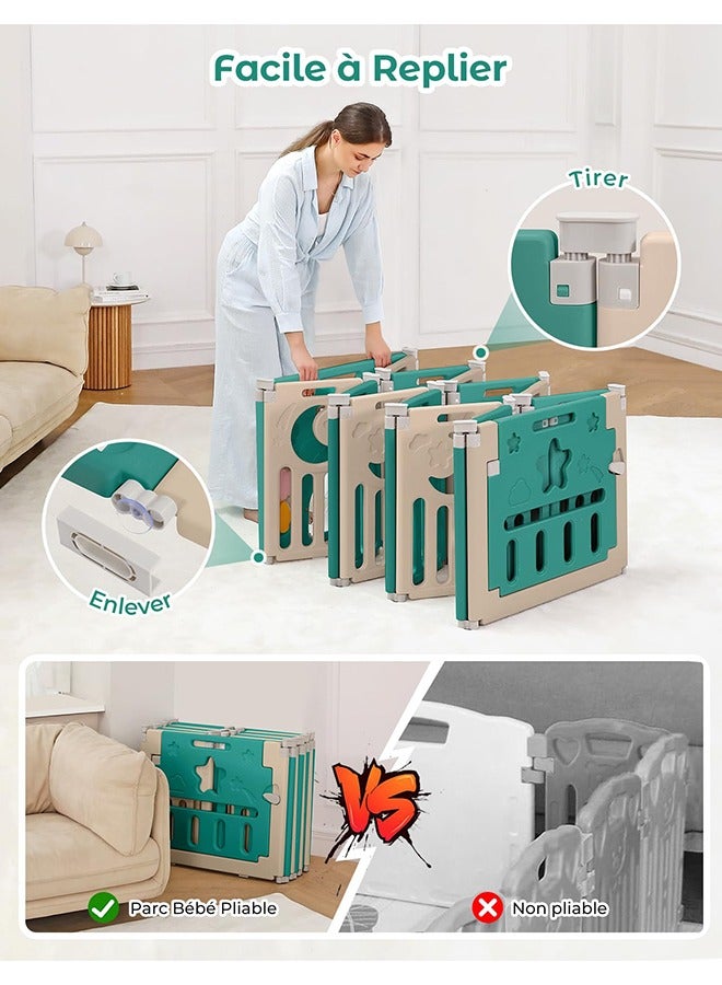 Arabest Modular Baby Playpen, Foldable Baby Playpen, 150 x 150 cm, Adaptable Plastic Baby Playpen, XXL Playpen with Activity Panel, Blue and White - Image 2