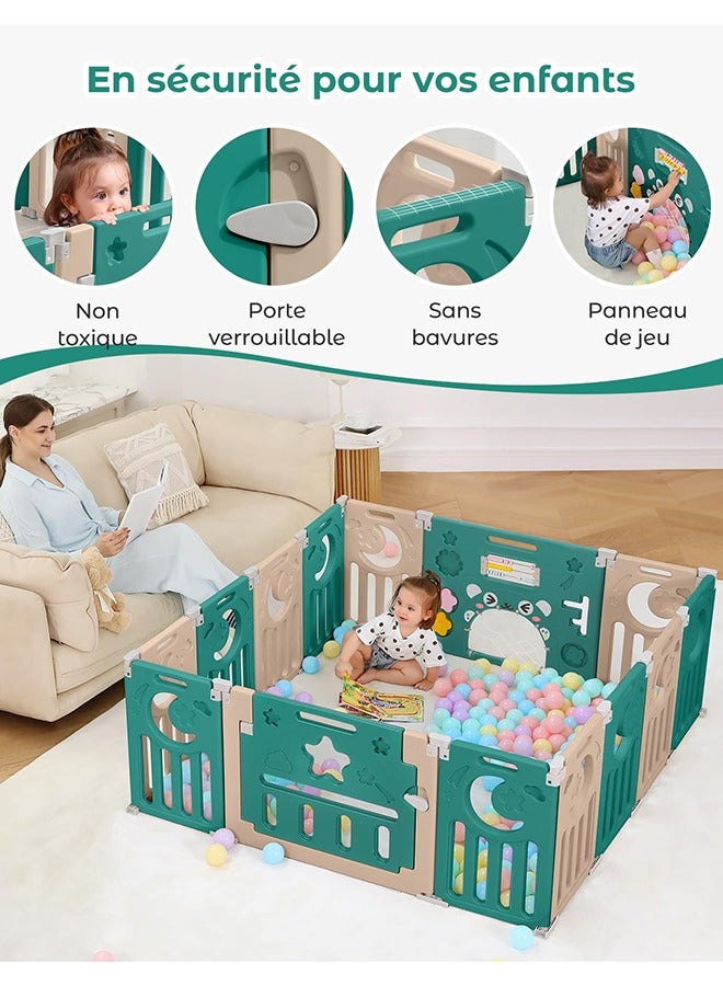 Arabest Modular Baby Playpen, Foldable Baby Playpen, 150 x 150 cm, Adaptable Plastic Baby Playpen, XXL Playpen with Activity Panel, Blue and White - Image 4
