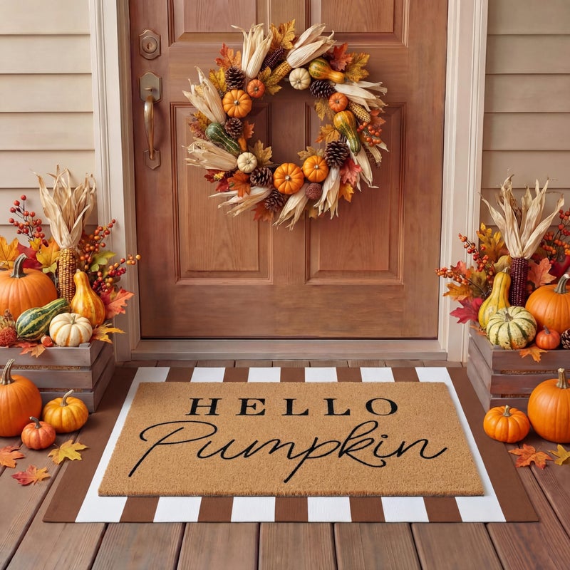 Tinideya 2 Pcs Door Mat Welcome Non Slip Coir Mats Floor Layering Doormats Seasonal for Front Porch Entryway DecorBrown White - Image 2