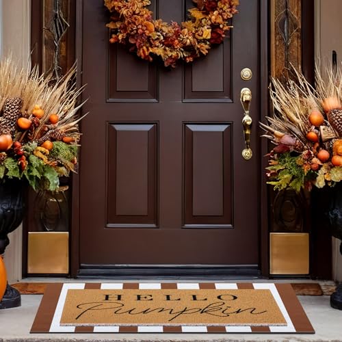 Tinideya 2 Pcs Door Mat Welcome Non Slip Coir Mats Floor Layering Doormats Seasonal for Front Porch Entryway DecorBrown White - Image 3