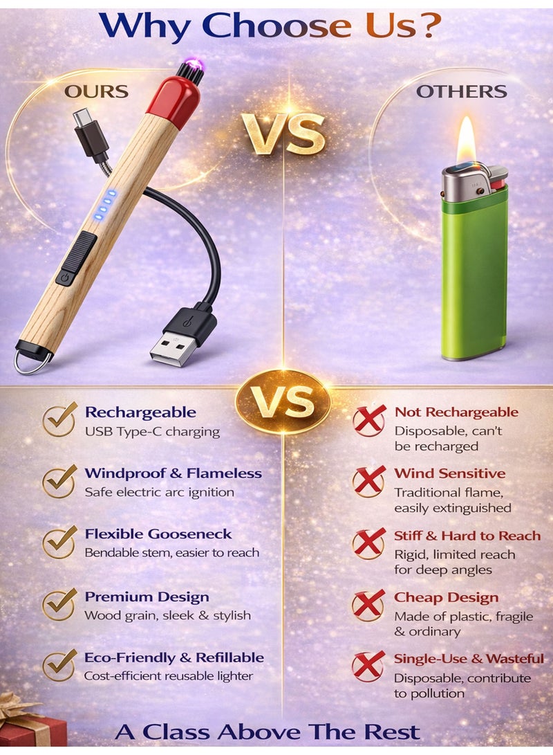ولاعة كهربائية قابلة للشحن USB بتصميم عود ثقاب – بدون لهب ومقاومة للرياح للاستخدام في المطبخ والشواء والشموع - Image 3