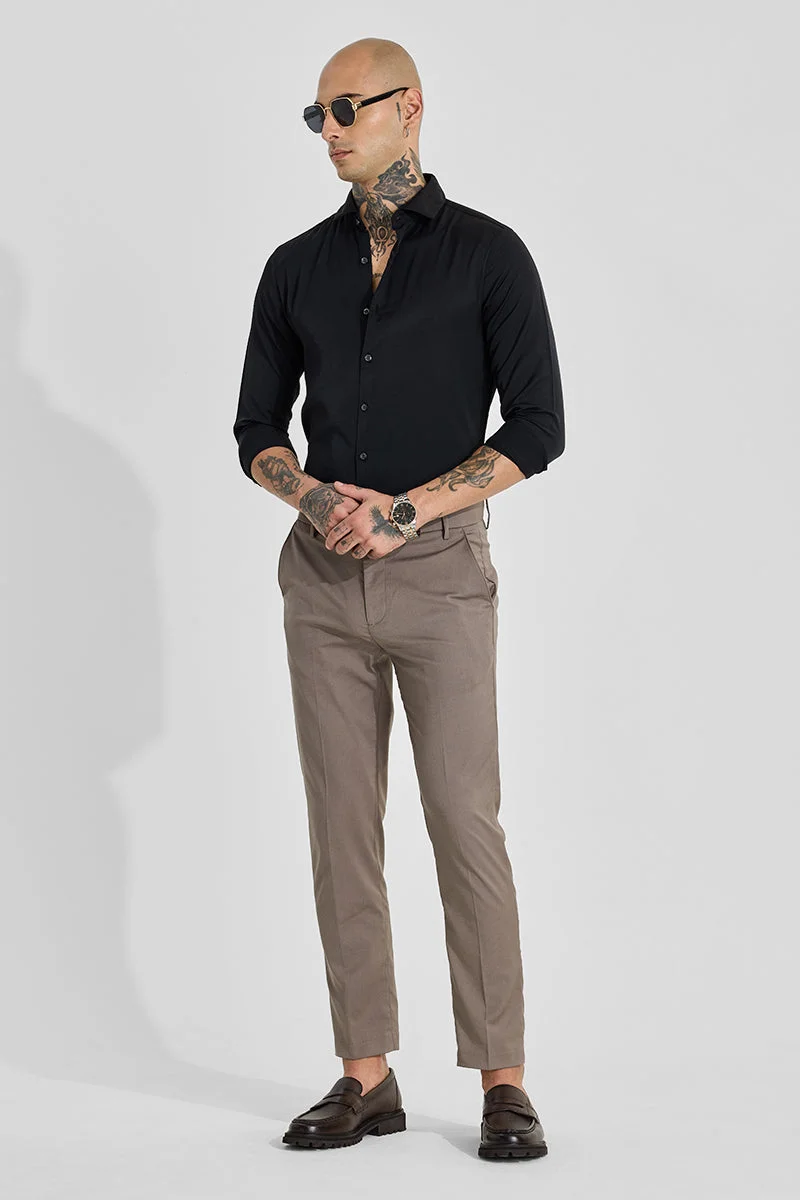 SNITCH Jet Black Solid Long Sleeve Slim Fit Shirt