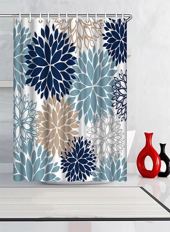 Dycica Navy Blue Shower Curtain 72x72inch Blue Dahlia Flower Shower Bathroom Decor, Polyester Fabric Bath Curtain - Image 3