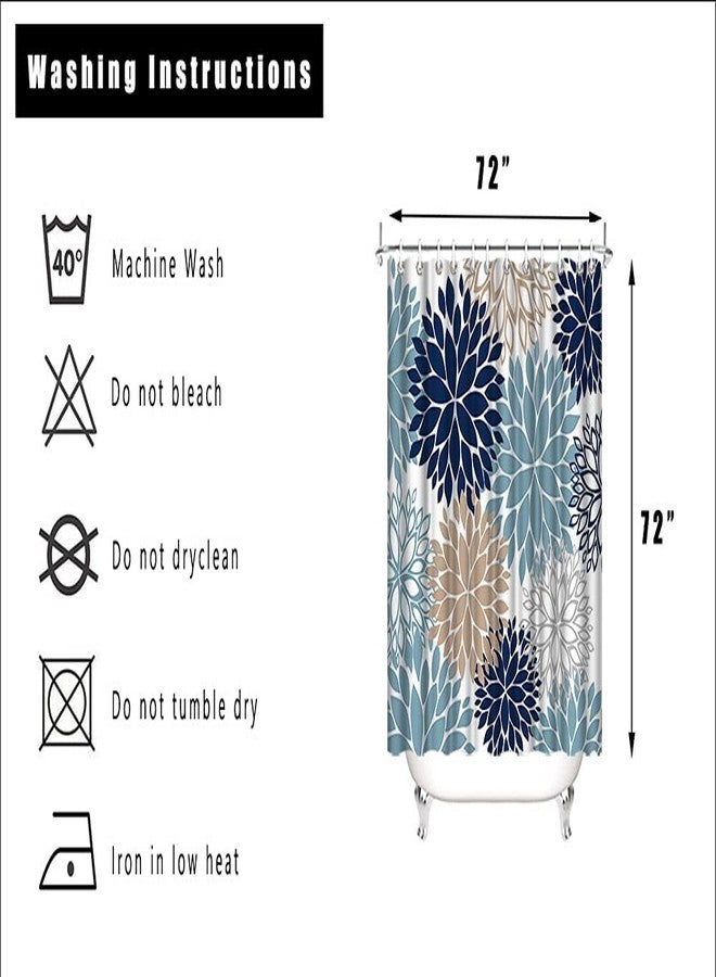 Dycica Navy Blue Shower Curtain 72x72inch Blue Dahlia Flower Shower Bathroom Decor, Polyester Fabric Bath Curtain - Image 5