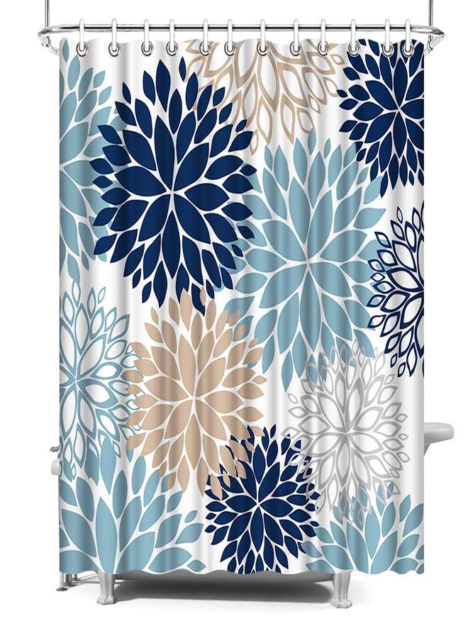 Dycica Navy Blue Shower Curtain 72x72inch Blue Dahlia Flower Shower Bathroom Decor, Polyester Fabric Bath Curtain - Image 1