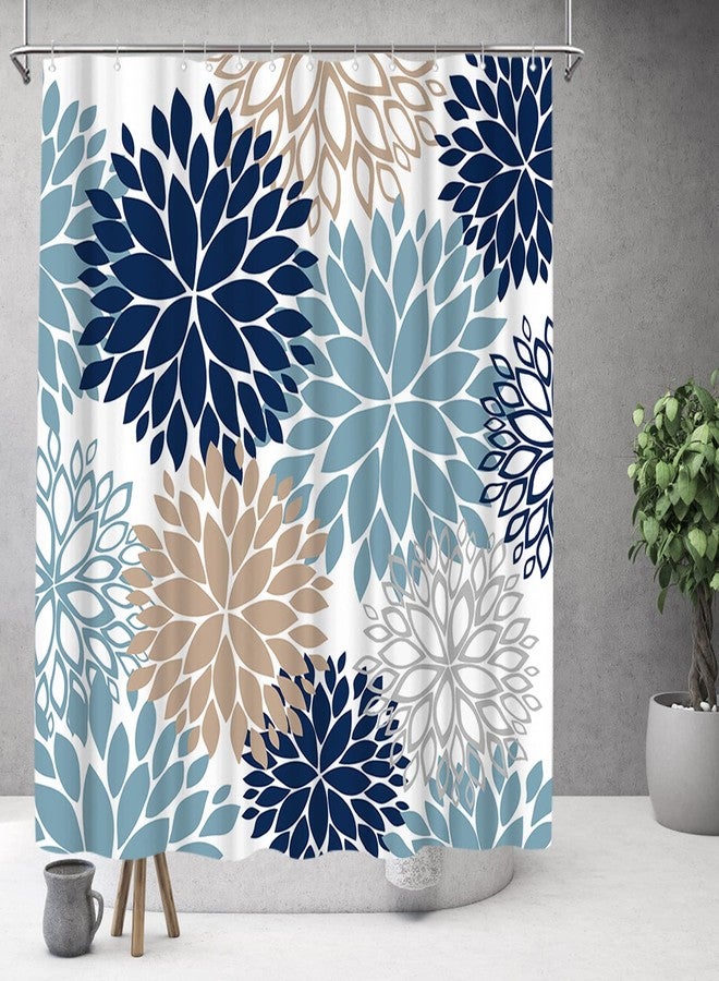 Dycica Navy Blue Shower Curtain 72x72inch Blue Dahlia Flower Shower Bathroom Decor, Polyester Fabric Bath Curtain - Image 4
