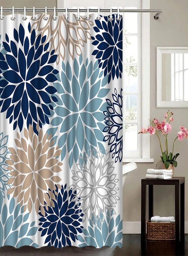 Dycica Navy Blue Shower Curtain 72x72inch Blue Dahlia Flower Shower Bathroom Decor, Polyester Fabric Bath Curtain - Image 2