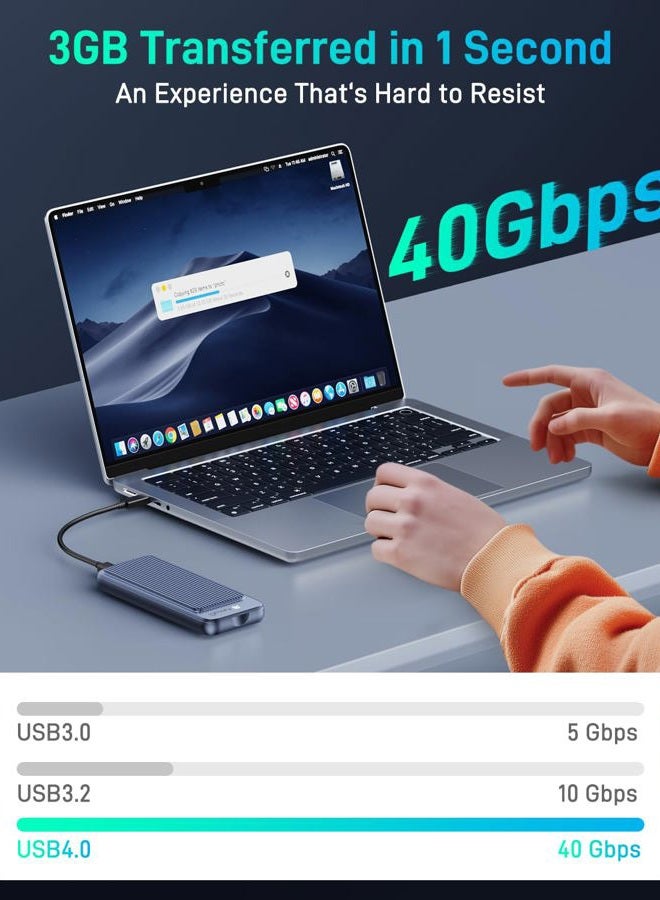 NewQ USB4 M.2 NVMe PCIe SSD Enclosure 40Gbps, Designed for Always-on Mac mini Setups, Tool-Free, Dual-Sided Cooling, Thunderbolt 4/3 & USB4/3.2 Compatible, Fits M1/M2 M3/M4, Supports 2230/2242/2260/2280 - Image 3