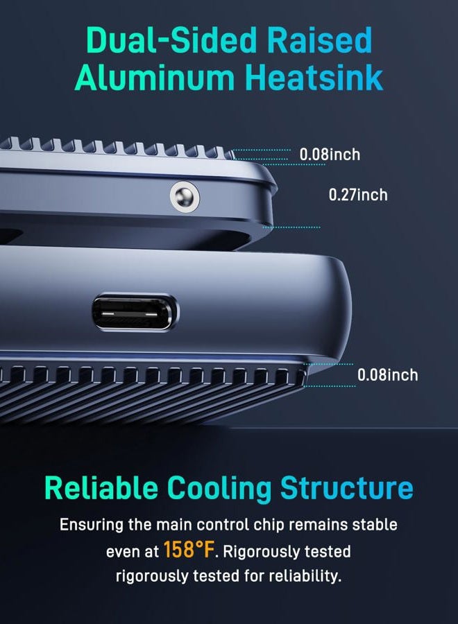 NewQ USB4 M.2 NVMe PCIe SSD Enclosure 40Gbps, Designed for Always-on Mac mini Setups, Tool-Free, Dual-Sided Cooling, Thunderbolt 4/3 & USB4/3.2 Compatible, Fits M1/M2 M3/M4, Supports 2230/2242/2260/2280 - Image 4