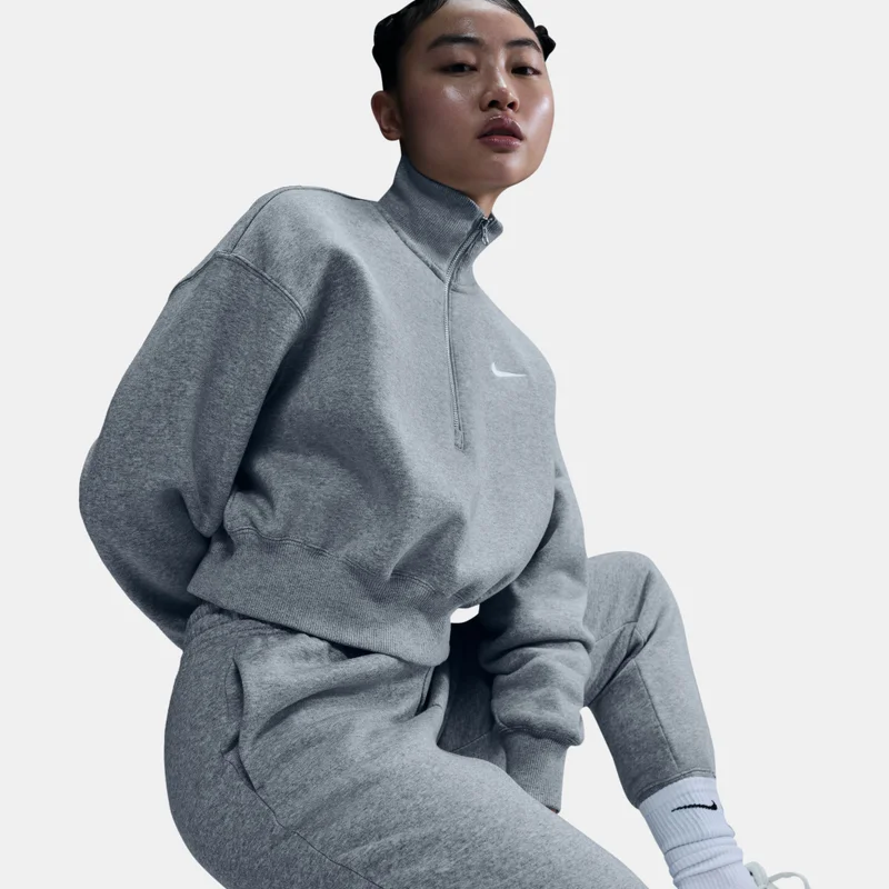 Nike Grey Women's Sportswear Phoenix Fleece 1/2-Zip Cropped Sweatshirt for Women | Best Price UAE