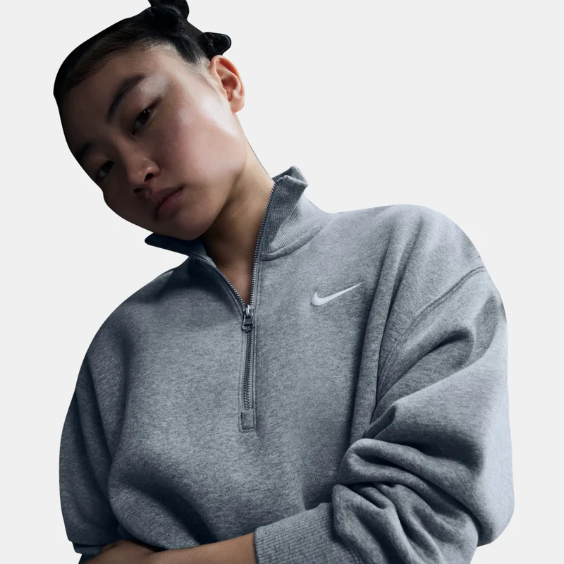Nike Grey Women's Sportswear Phoenix Fleece 1/2-Zip Cropped Sweatshirt for Women | Best Price UAE