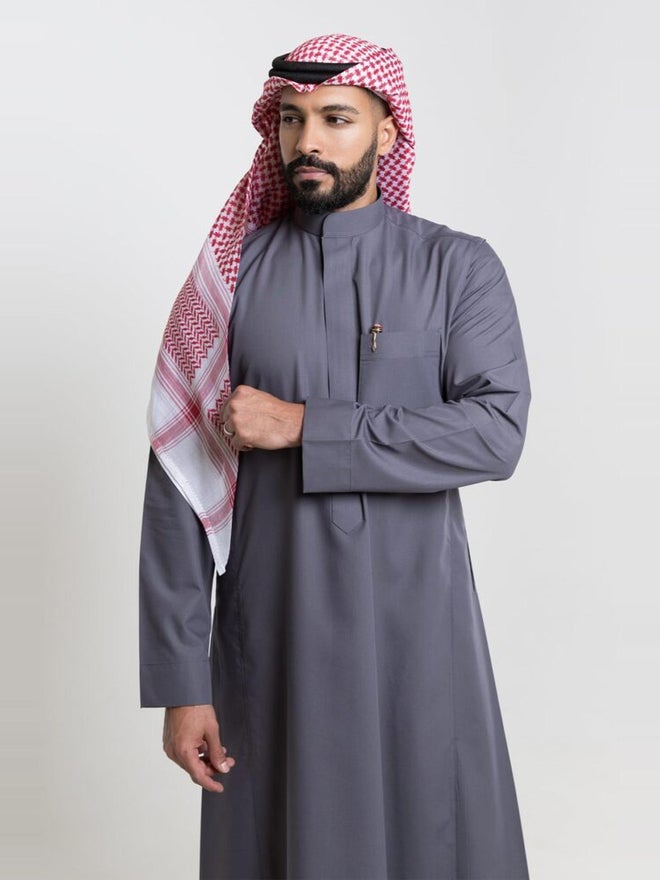 الشياكة ثوب كلاسيك رجالي صيفي، رمادي - 53 بوصة - Image 3