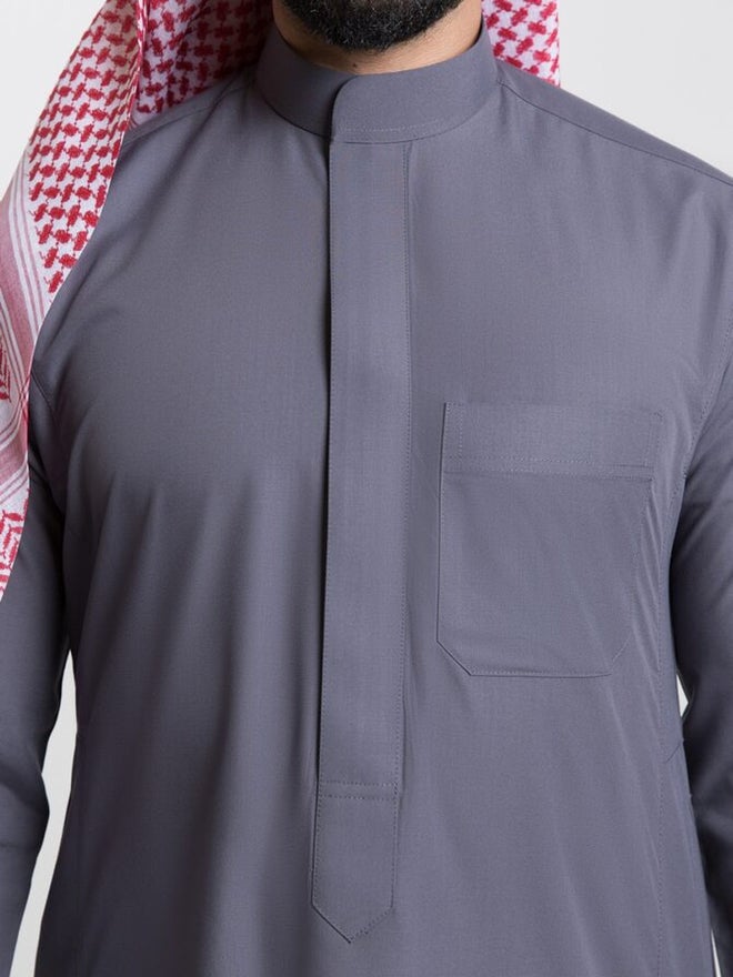 الشياكة ثوب كلاسيك رجالي صيفي، رمادي - 53 بوصة - Image 4