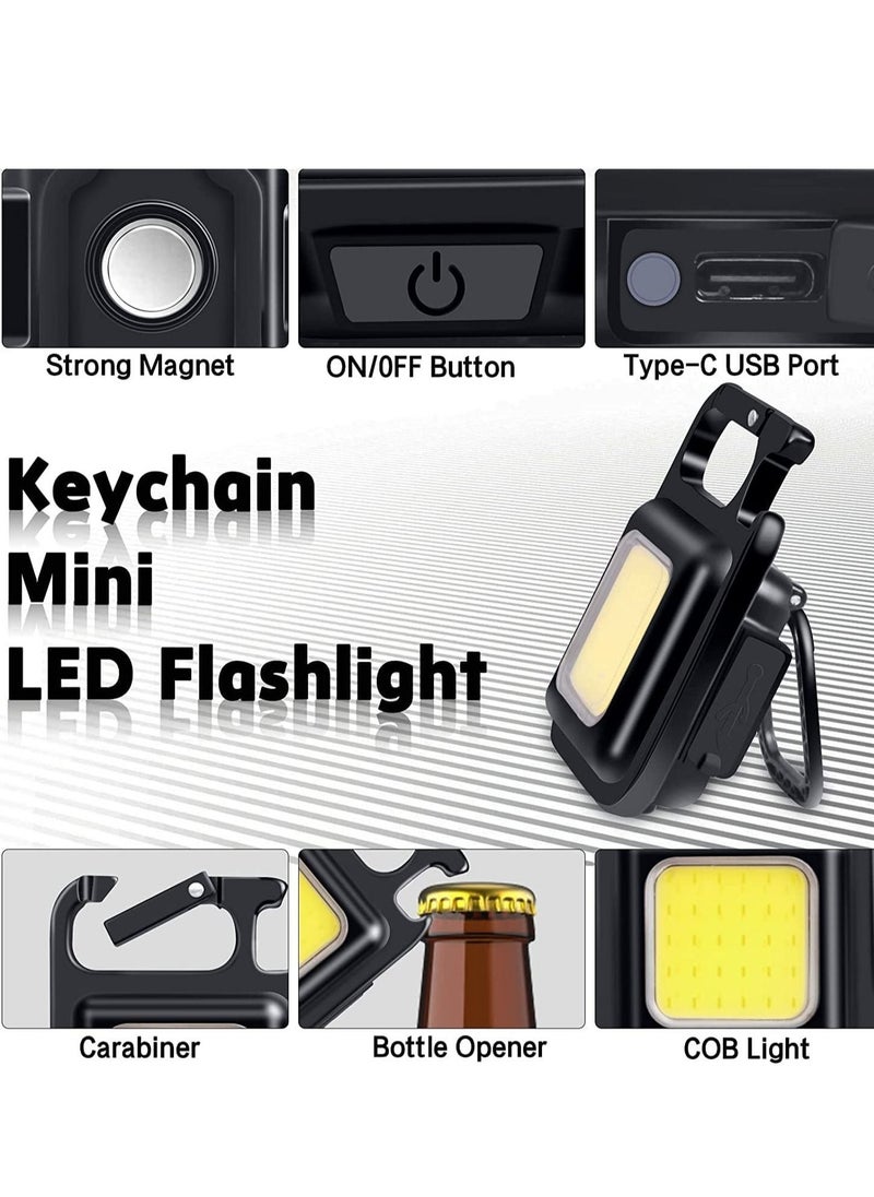 ELTRAZONE - Small Flashlights, 800Lumens Bright Rechargeable Keychain Mini Flashlight 4 Light Modes Portable Pocket Light with Folding Bracket Bottle Opener and Magnet Base - Image 1