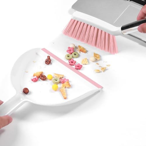 NACENA Mini Broom and Dustpan Set, Small Dust Pan and Brush Set with Handle Dustpan Teeth for Cleaning Hair Suitable for Office Desks Drawers Sofas Outdoor Camping, Pink - Image 4