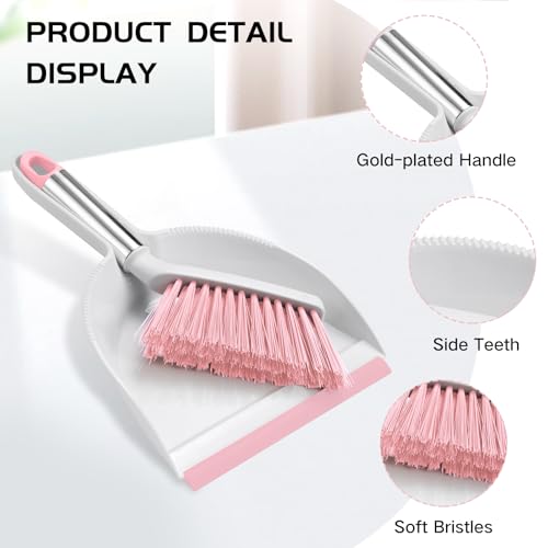 NACENA Mini Broom and Dustpan Set, Small Dust Pan and Brush Set with Handle Dustpan Teeth for Cleaning Hair Suitable for Office Desks Drawers Sofas Outdoor Camping, Pink - Image 5