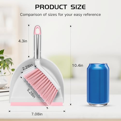 NACENA Mini Broom and Dustpan Set, Small Dust Pan and Brush Set with Handle Dustpan Teeth for Cleaning Hair Suitable for Office Desks Drawers Sofas Outdoor Camping, Pink - Image 2