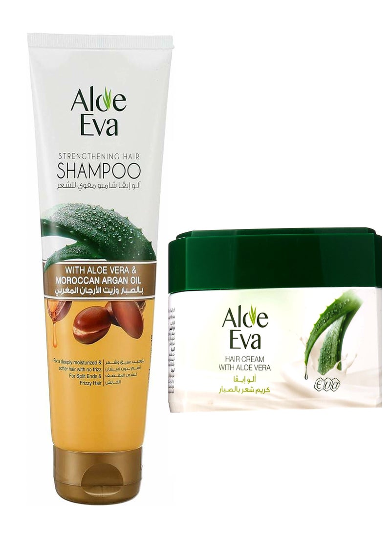 Eva - Aloe Eva Hair Cream With Aloe Vera Extract + Shampoo With Aloe Vera & Moroccan Argan Oil 415Ml - Image 1