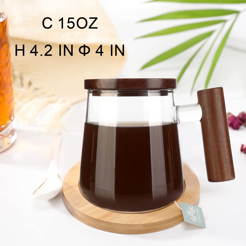 COMI Glass Coffee Mugs, Clear Coffee Mugs with Walnut Lid&Handleï¼ŒWide Mouth Extra Large Capacity Cup, Perfect for Latte, Mocha, Cappuccino, Tea and Juice, Microwave Safe(15oz/450ml) - Image 4