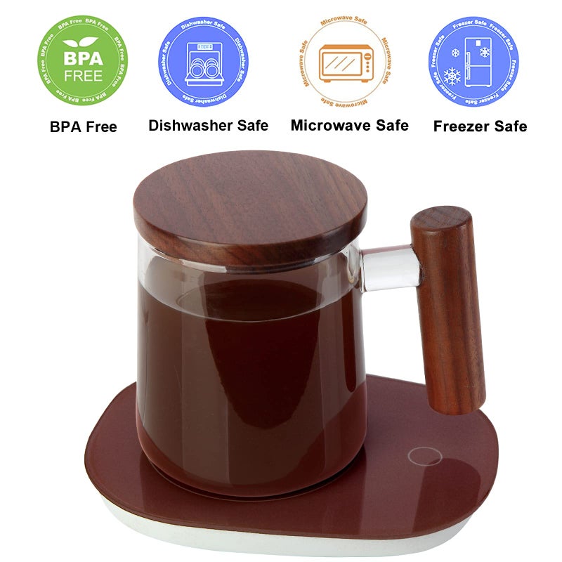 COMI Glass Coffee Mugs, Clear Coffee Mugs with Walnut Lid&Handleï¼ŒWide Mouth Extra Large Capacity Cup, Perfect for Latte, Mocha, Cappuccino, Tea and Juice, Microwave Safe(15oz/450ml) - Image 3