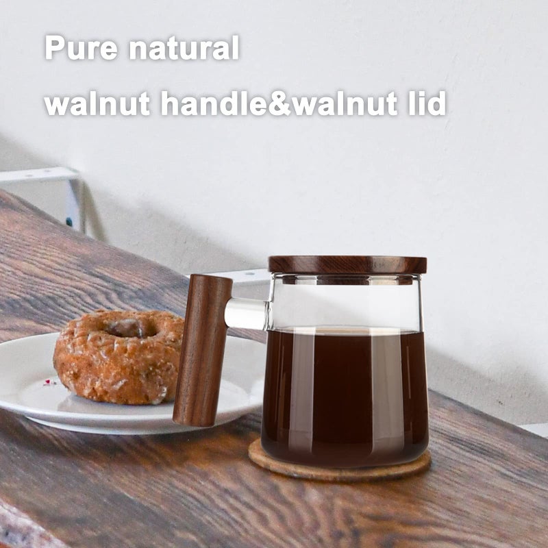 COMI Glass Coffee Mugs, Clear Coffee Mugs with Walnut Lid&Handleï¼ŒWide Mouth Extra Large Capacity Cup, Perfect for Latte, Mocha, Cappuccino, Tea and Juice, Microwave Safe(15oz/450ml) - Image 2