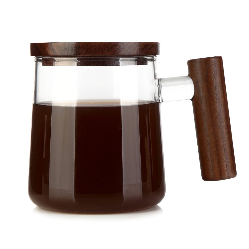COMI Glass Coffee Mugs, Clear Coffee Mugs with Walnut Lid&Handleï¼ŒWide Mouth Extra Large Capacity Cup, Perfect for Latte, Mocha, Cappuccino, Tea and Juice, Microwave Safe(15oz/450ml) - Image 1